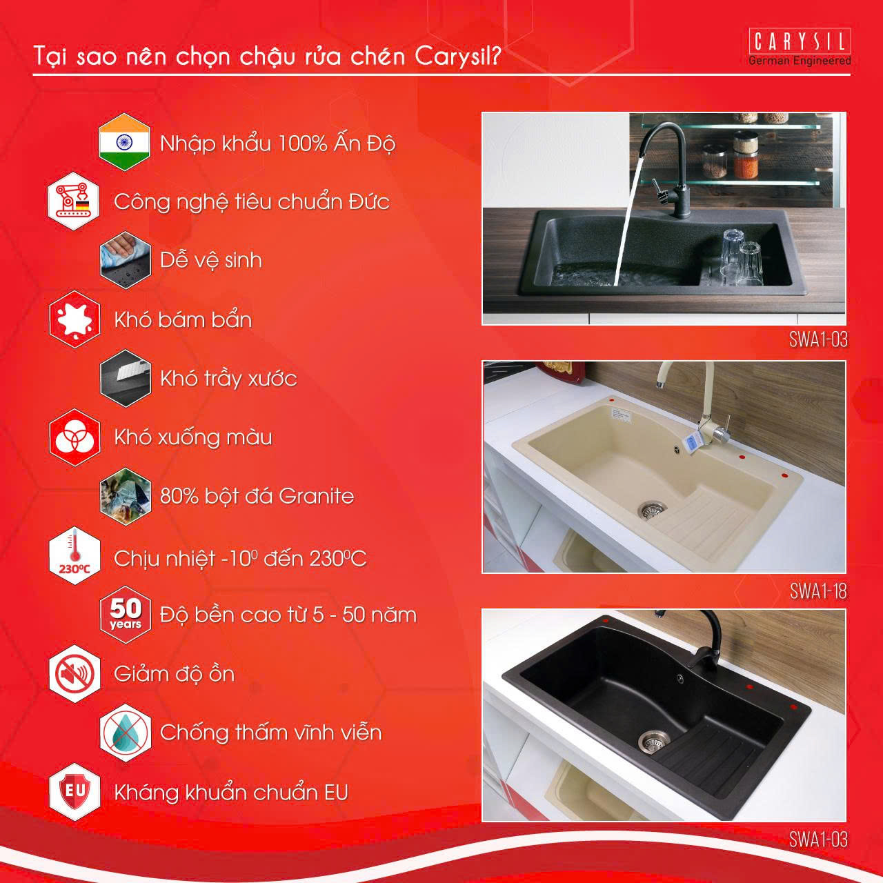 Chậu rửa Carysil SWA1-03