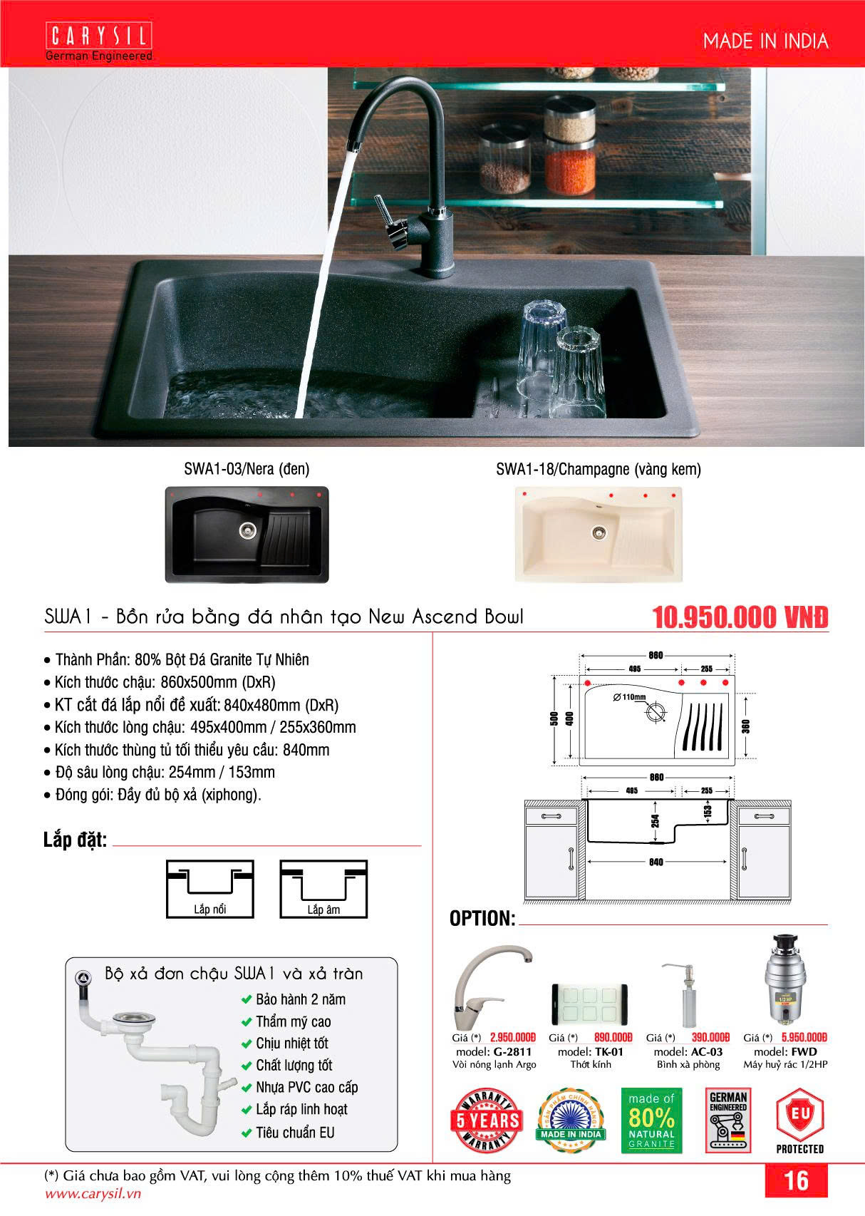 Chậu rửa Carysil SWA1-03