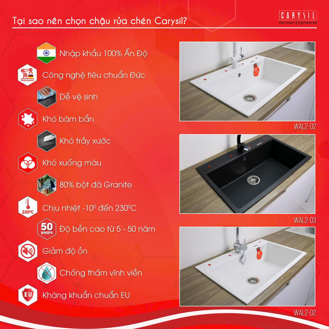 Chậu rửa Carysil WAL2-02