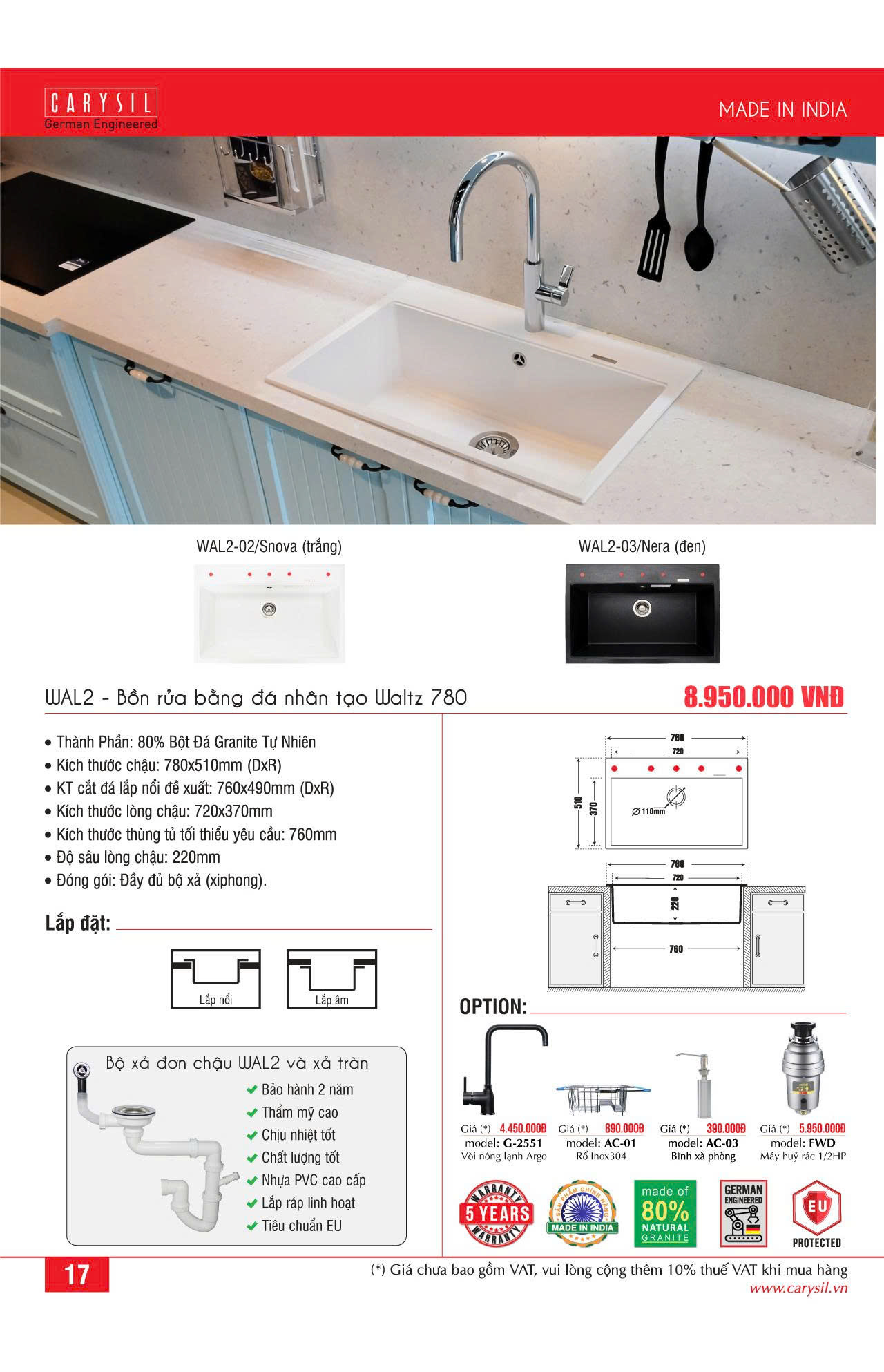 Chậu rửa Carysil WAL2-02