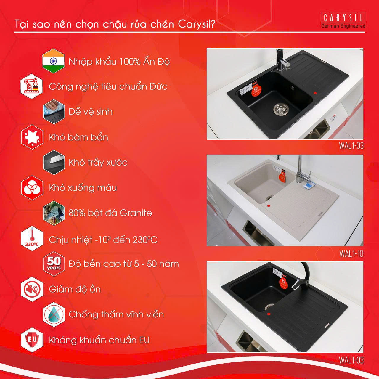 Chậu rửa Carysil WAL1-03