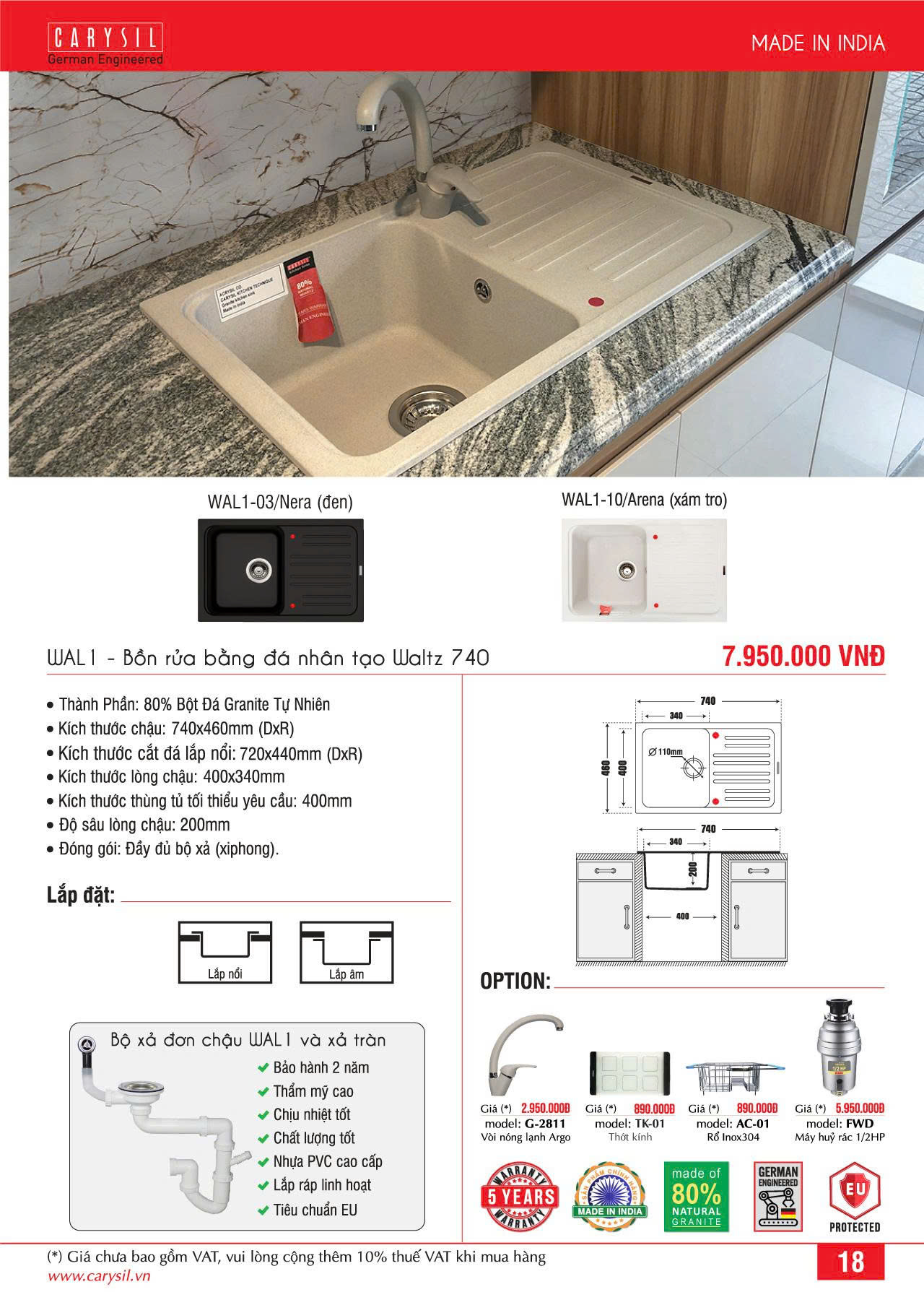 Chậu rửa Carysil WAL1-03
