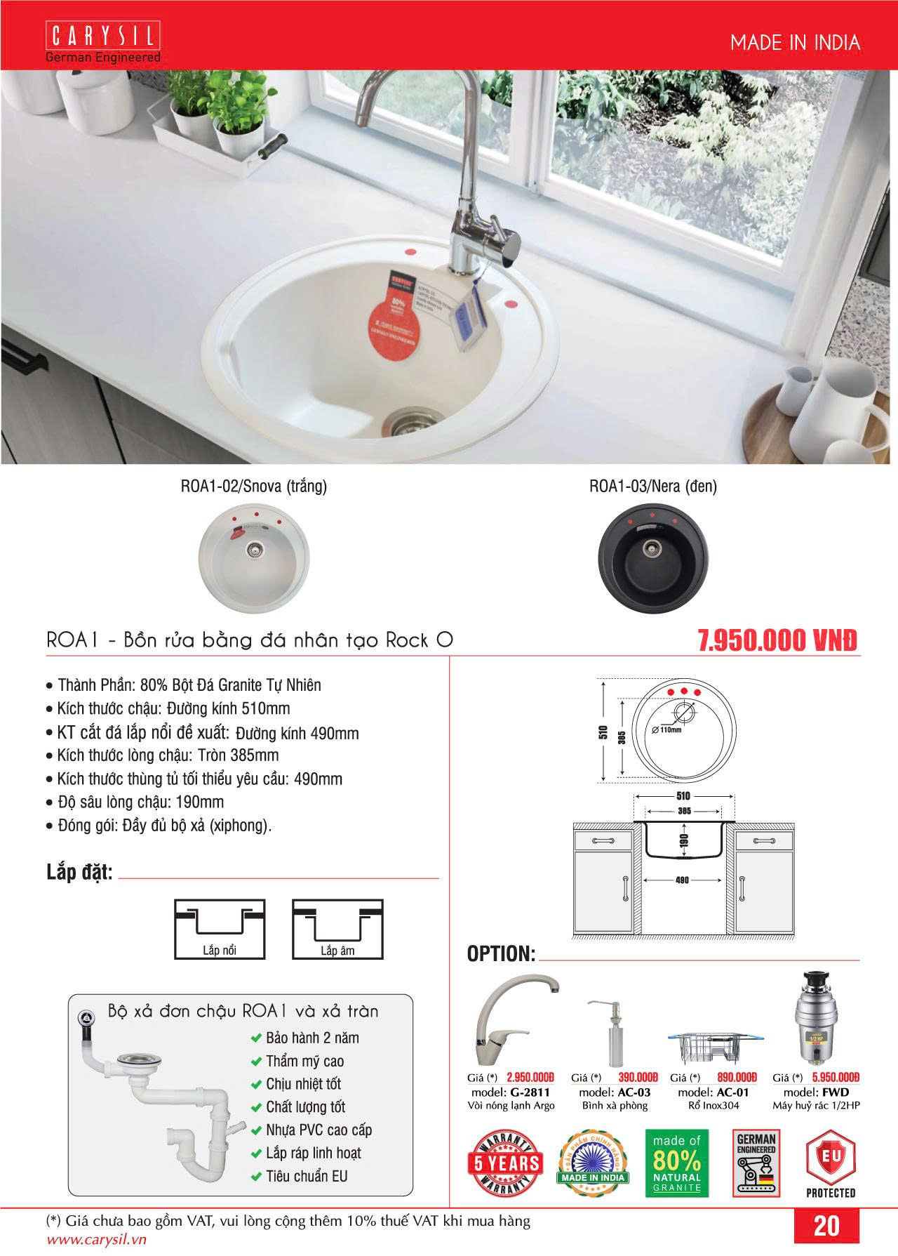 Chậu rửa Carysil R0A1-02