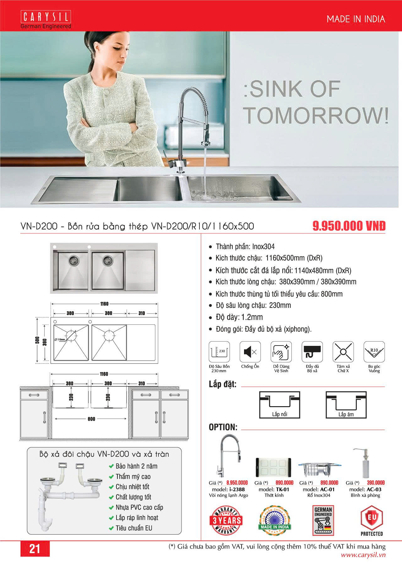 Chậu rửa Carysil VN-D200