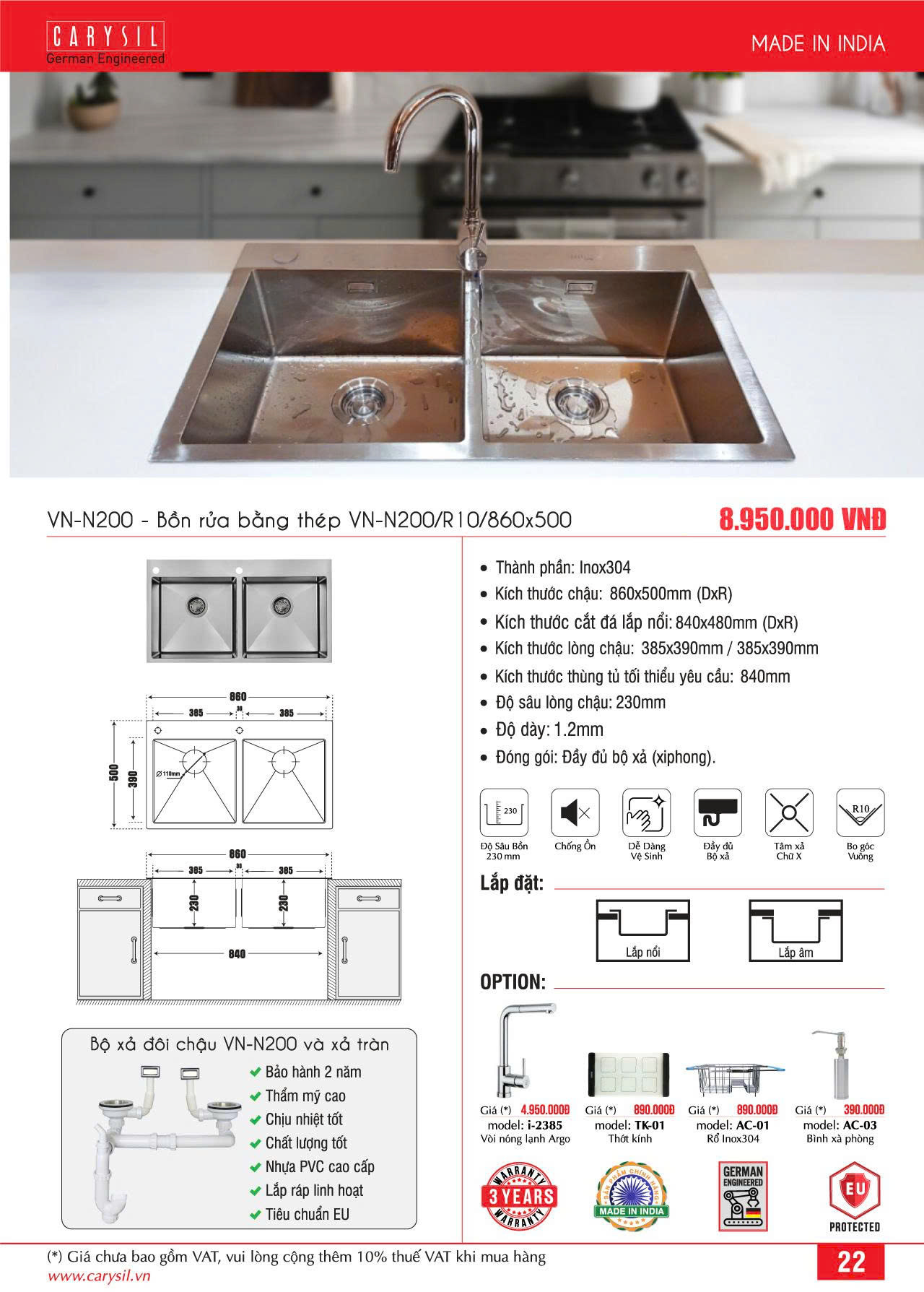 Chậu rửa Carysil VN-N200