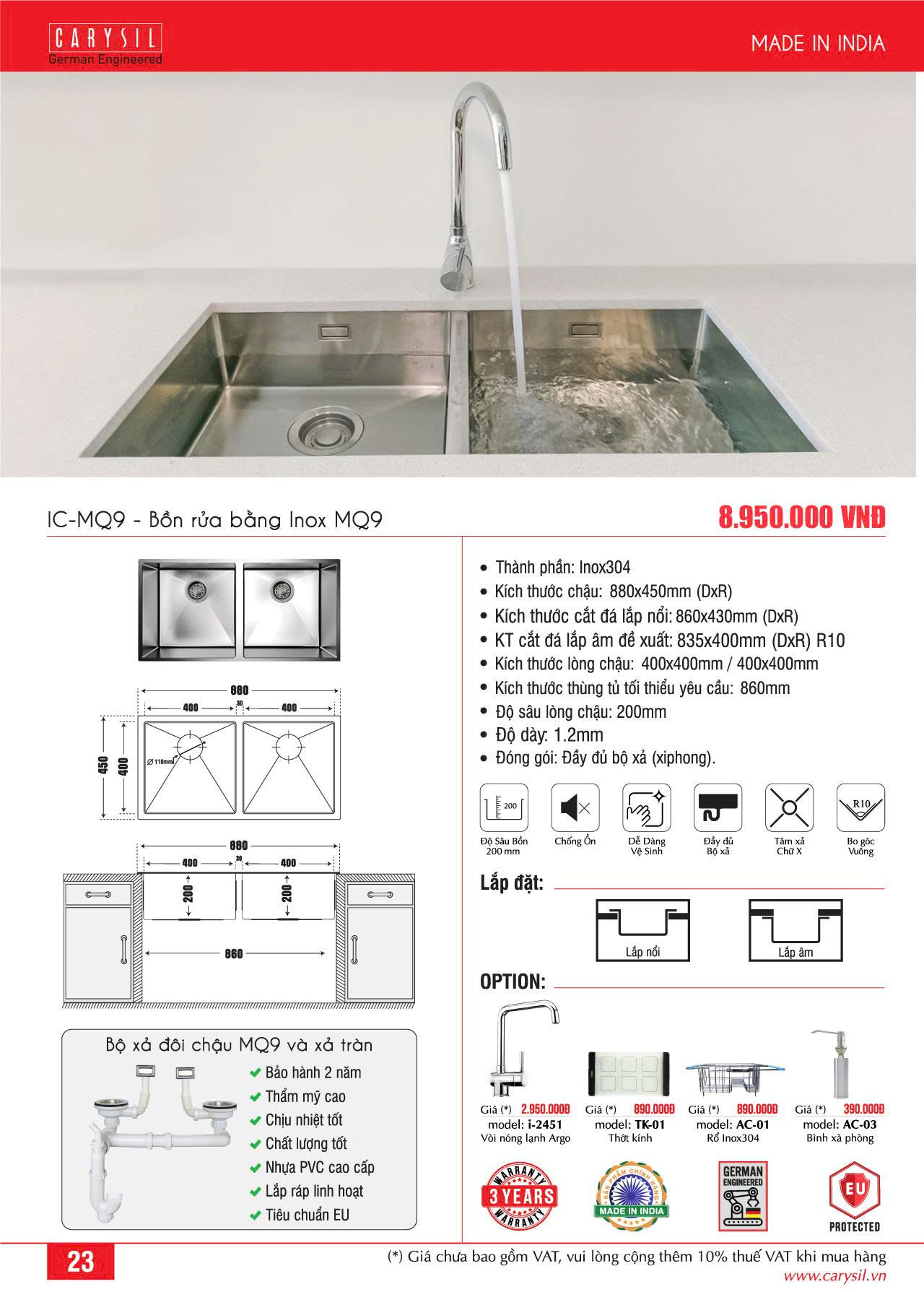 Chậu rửa Carysil IC-MQ9