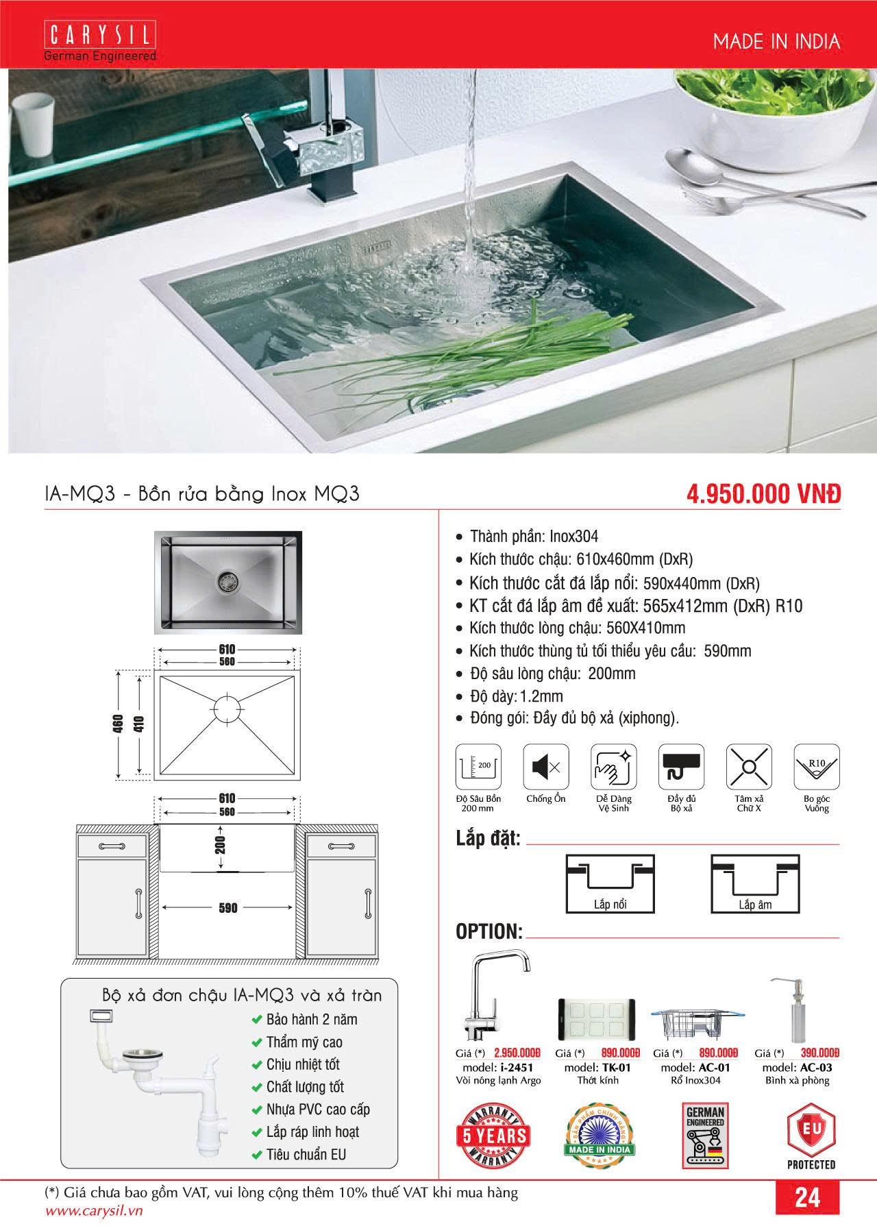 Chậu rửa Carysil IA-MQ3