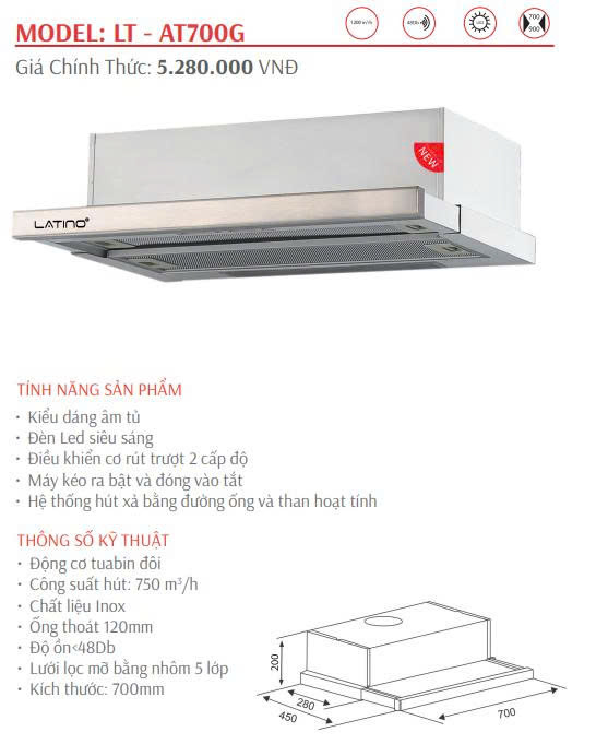 Máy Hút Mùi Latino LT-AT700G