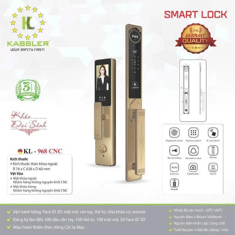 Khóa Cửa Điện Tử KASSLER KL-968 CNC GOLD APP