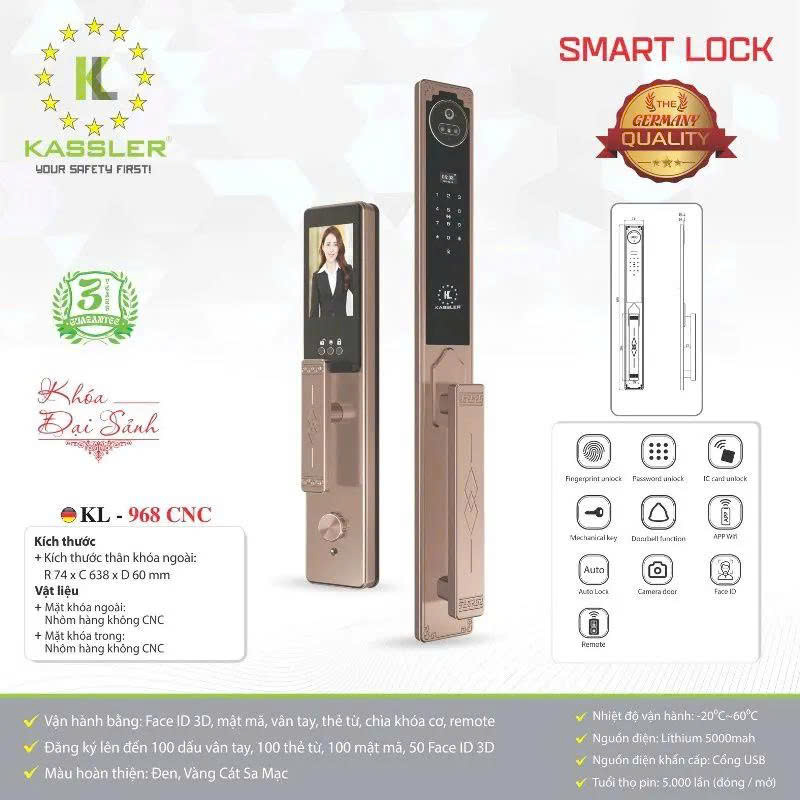Khóa Cửa Điện Tử KASSLER KL-968 CNC COFFEE APP