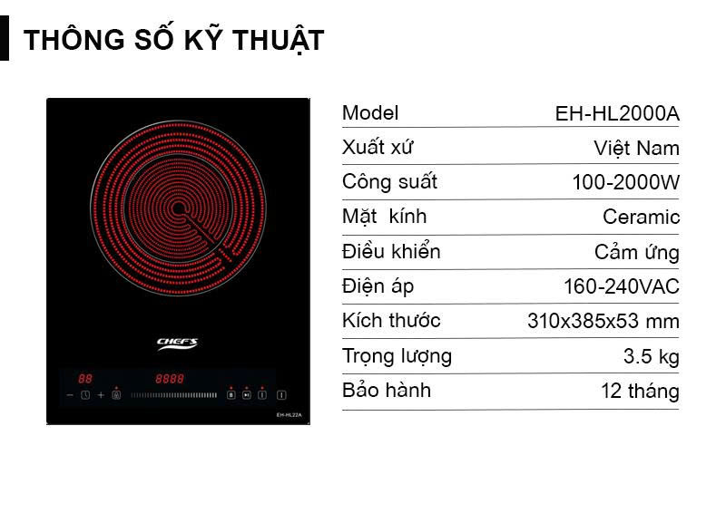 Bếp Điện Đơn Chefs EH-HL2000A
