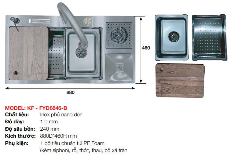 Chậu rửa KAFF INOX KF-FYD8846-B