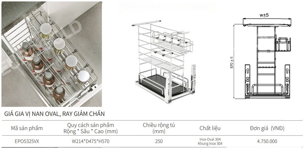 Giá gia vị nan Oval EUROGOLD EPO5325VX | EPO5330VX | EPO5335VX | EPO5340VX