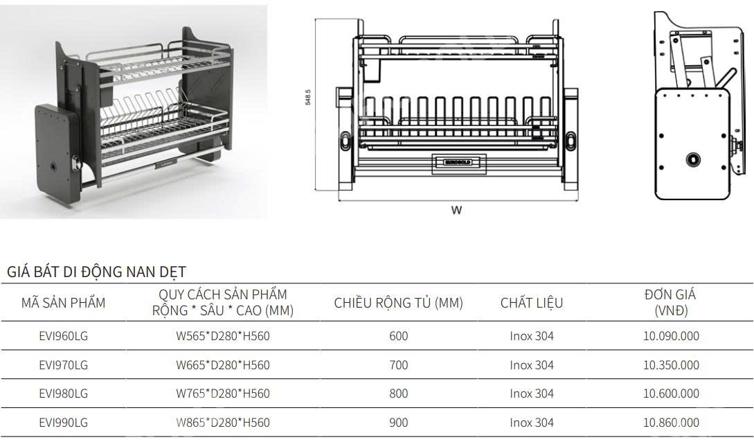 Giá bát nâng hạ nan dẹt EUROGOLD EVI960LG | EVI970LG | EVI980LG | EVI990LG
