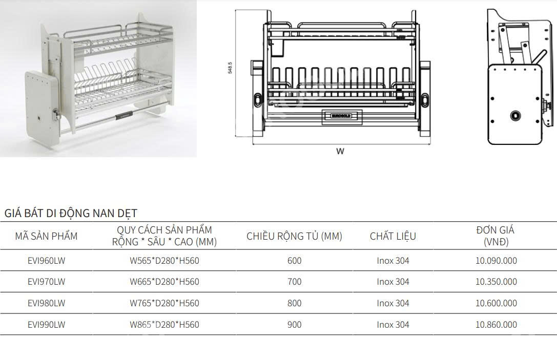 Giá bát nâng hạ nan dẹt EUROGOLD EVI960LW | EVI970LW | EVI980LW | EVI990LW