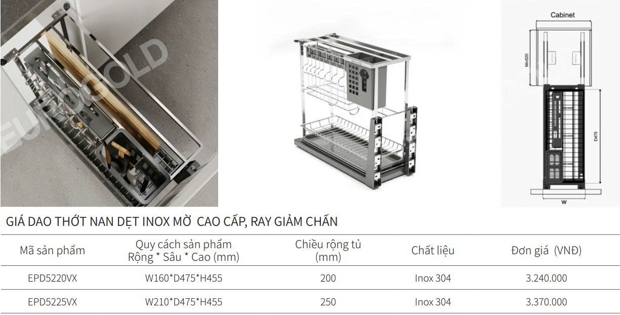Giá dao thớt nan dẹt EUROGOLD EPD5220VX | EPD5225VX | EPD5230VX | EPD5235VX | EPD5240VX