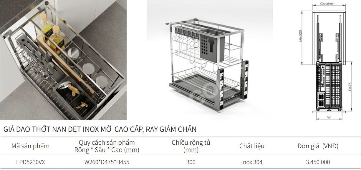 Giá dao thớt nan dẹt EUROGOLD EPD5220VX | EPD5225VX | EPD5230VX | EPD5235VX | EPD5240VX