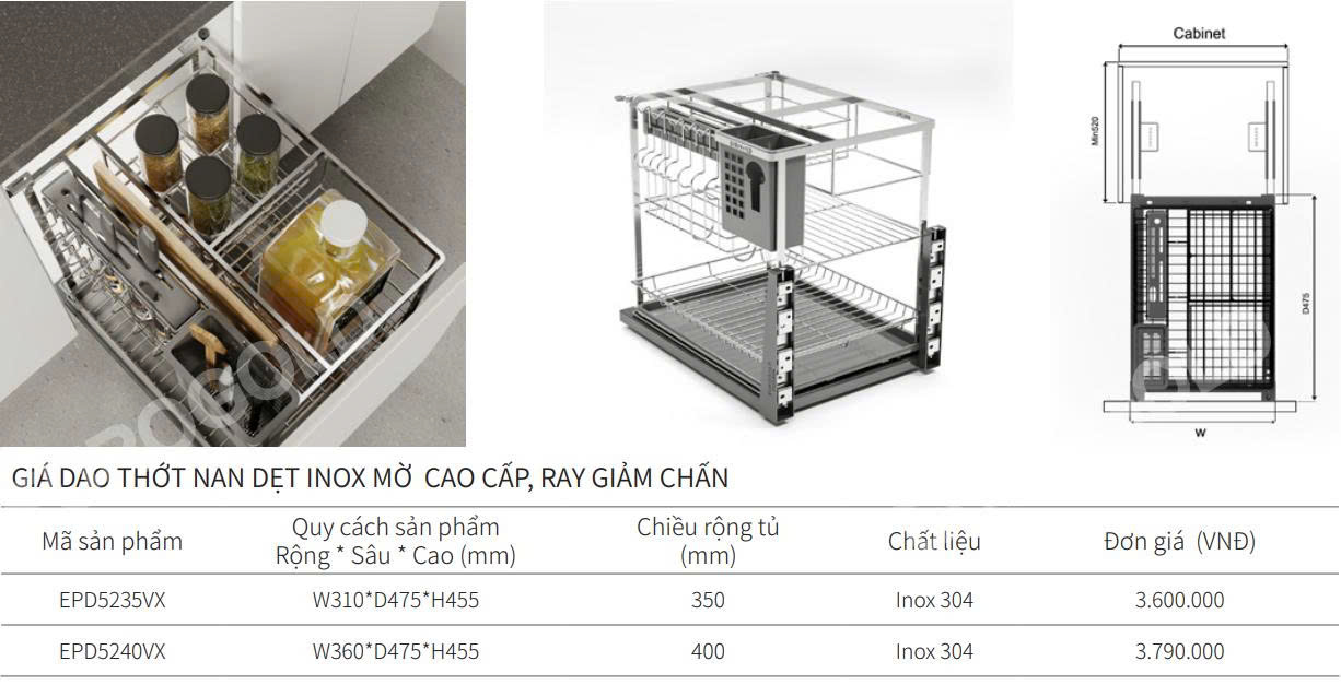 Giá dao thớt nan dẹt EUROGOLD EPD5220VX | EPD5225VX | EPD5230VX | EPD5235VX | EPD5240VX