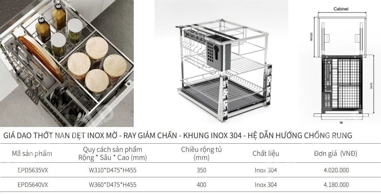 Giá dao thớt nan dẹt EUROGOLD EPD5620VX | EPD5625VX | EPD5630VX | EPD5635VX | EPD5640VX