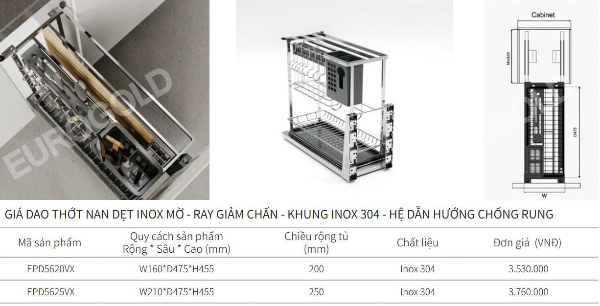 Giá dao thớt nan dẹt EUROGOLD EPD5620VX | EPD5625VX | EPD5630VX | EPD5635VX | EPD5640VX