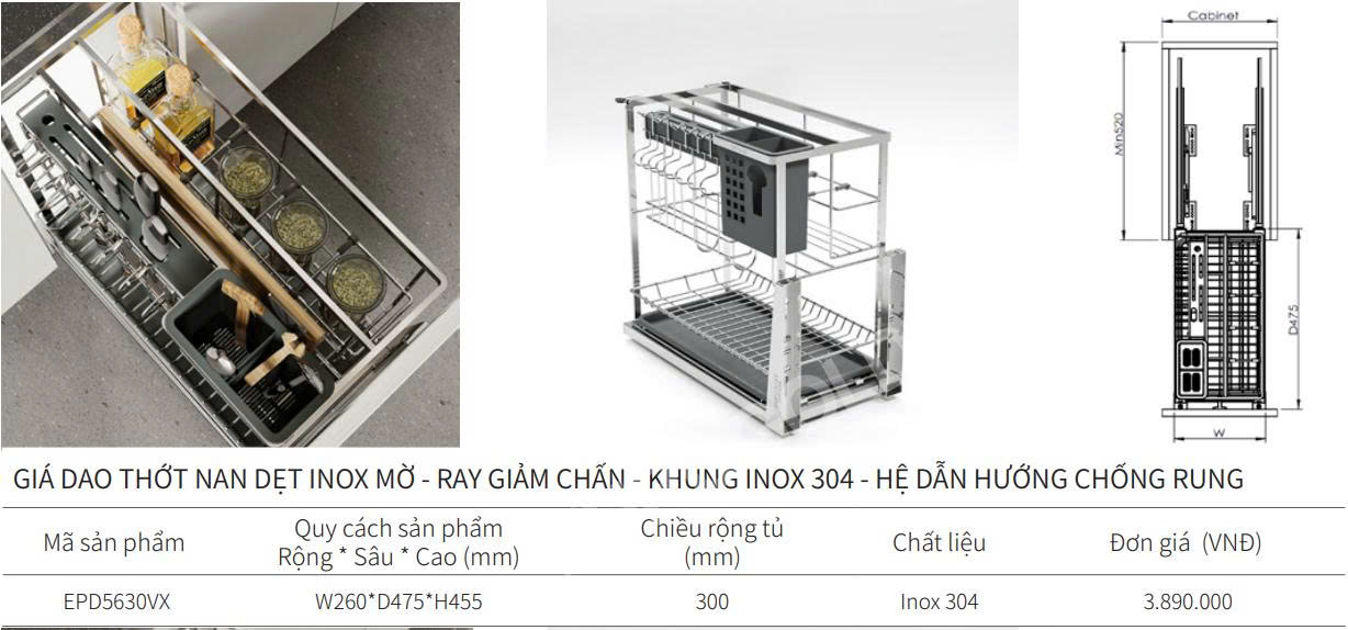 Giá dao thớt nan dẹt EUROGOLD EPD5620VX | EPD5625VX | EPD5630VX | EPD5635VX | EPD5640VX