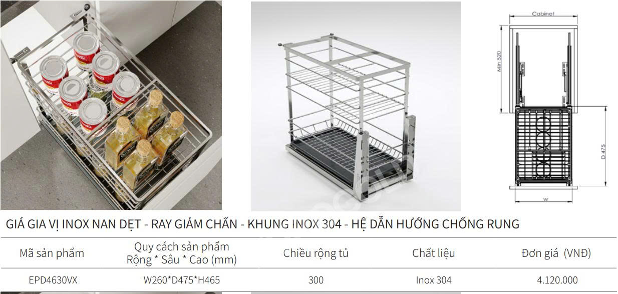 Giá gia vị nan dẹt EUROGOLD EPD4620VX | EPD4625VX | EPD4630VX | EPD4635VX | EPD4640VX