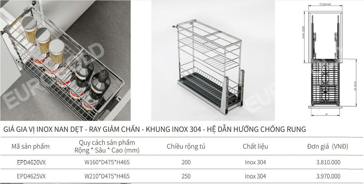 Giá gia vị nan dẹt EUROGOLD EPD4620VX | EPD4625VX | EPD4630VX | EPD4635VX | EPD4640VX