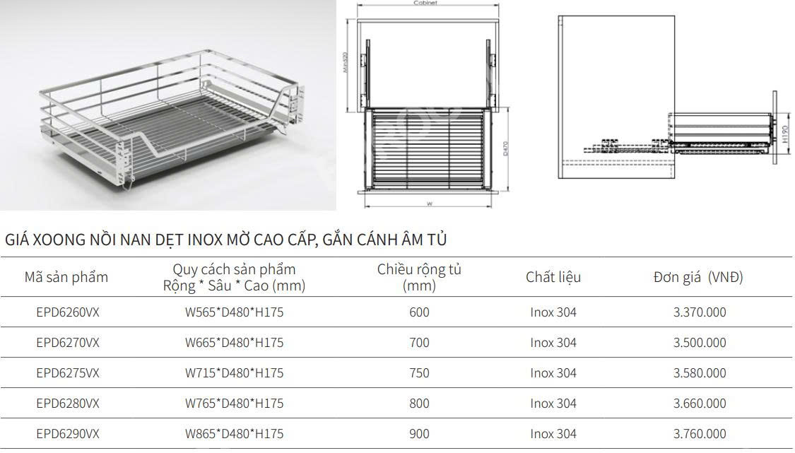 Giá xoong nồi nan dẹt EUROGOLD EPD6260VX | EPD6270VX | EPD6275VX | EPD6280VX | EPD6290VX
