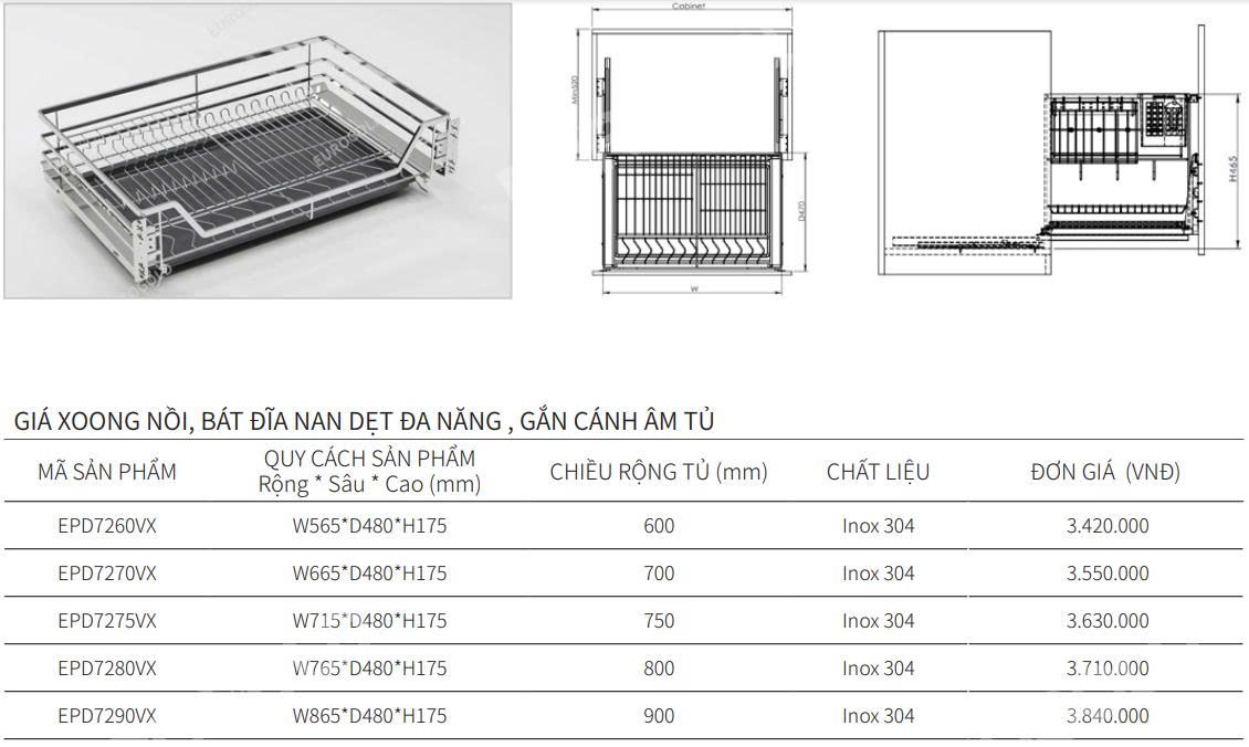 Giá bát đĩa nan dẹt EUROGOLD EPD7260VX | EPD7270VX | EPD7275VX | EPD7280VX | EPD7290VX