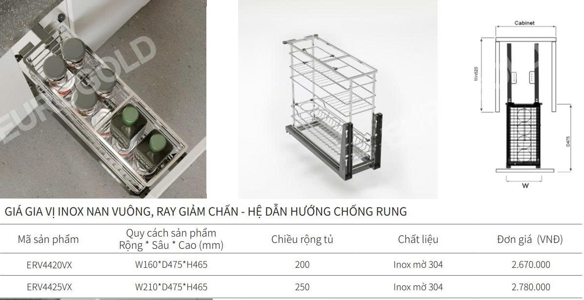 Giá gia vị nan vuông EUROGOLD ERV4420VX | ERV4425VX | ERV4430VX | ERV4435VX | ERV4440VX