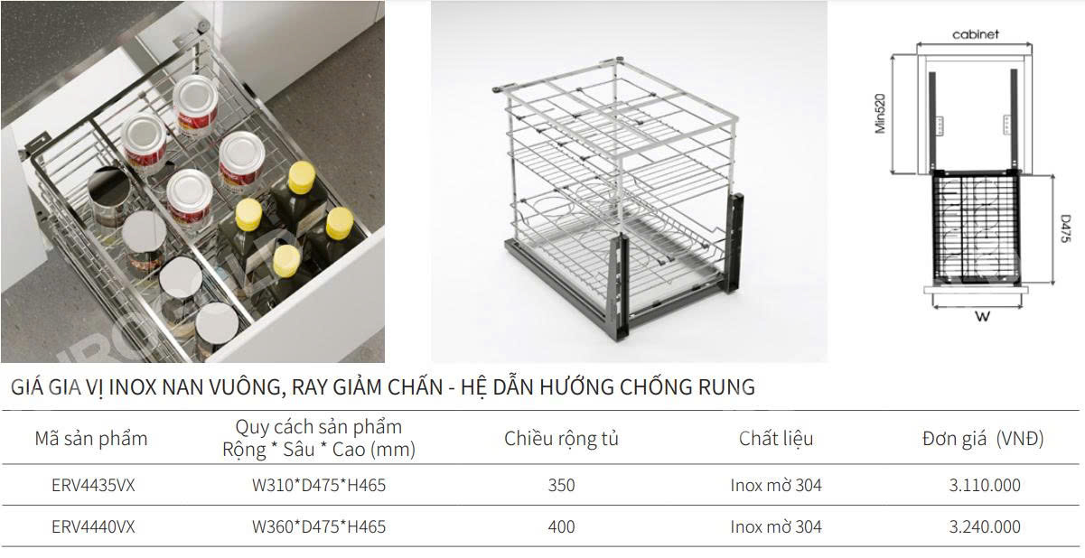 Giá gia vị nan vuông EUROGOLD ERV4420VX | ERV4425VX | ERV4430VX | ERV4435VX | ERV4440VX