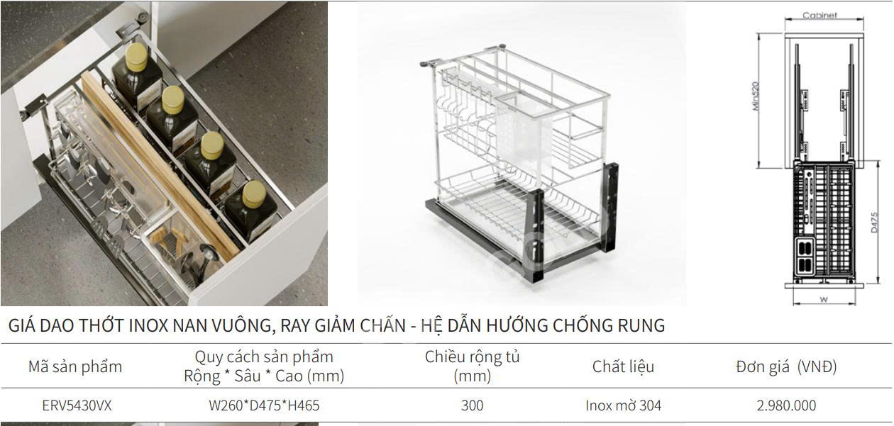 Giá dao thớt nan vuông EUROGOLD ERV5420VX | ERV5425VX | ERV5430VX | ERV5435VX | ERV5440VX