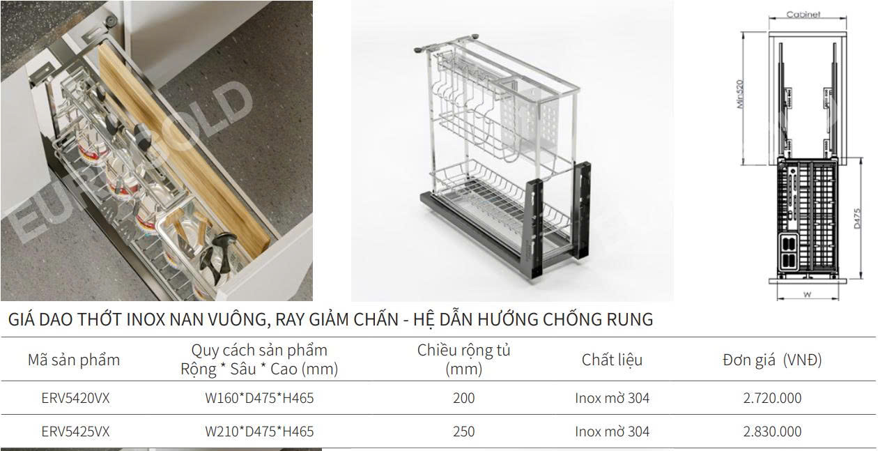 Giá dao thớt nan vuông EUROGOLD ERV5420VX | ERV5425VX | ERV5430VX | ERV5435VX | ERV5440VX