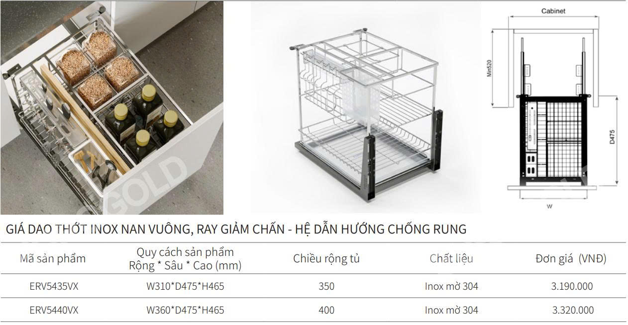 Giá dao thớt nan vuông EUROGOLD ERV5420VX | ERV5425VX | ERV5430VX | ERV5435VX | ERV5440VX