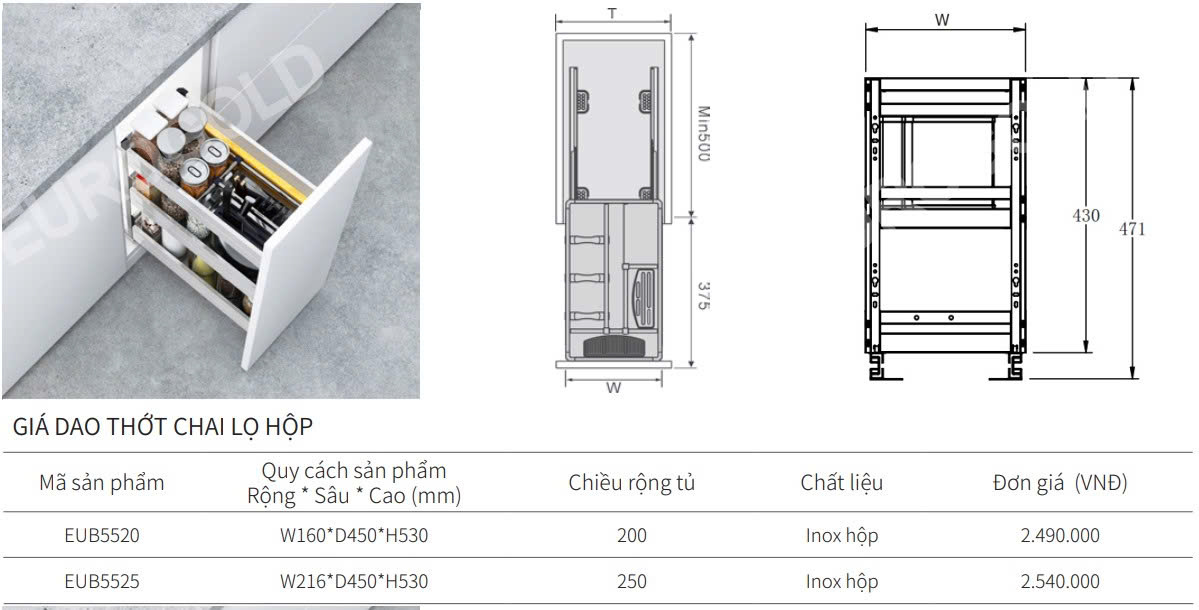 Giá dao thớt hộp EUROGOLD EUB5520 | EUB5525 | EUB5530 | EUB5535 | EUB5540