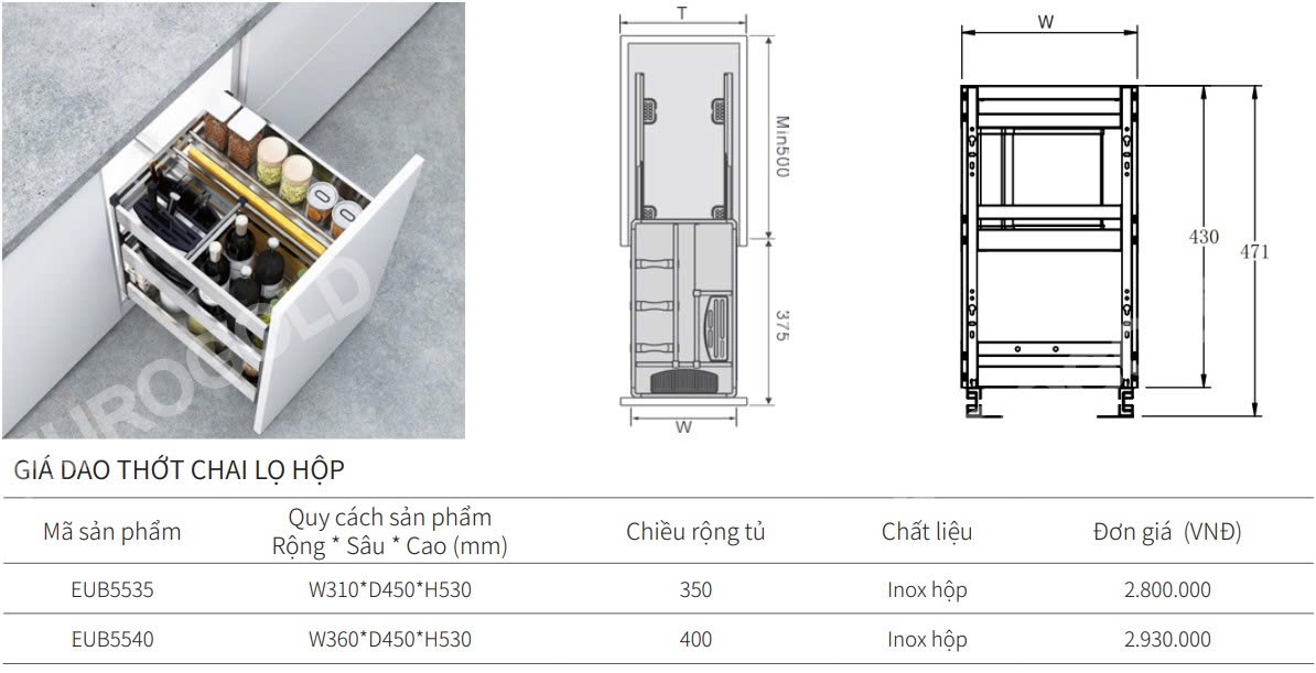 Giá dao thớt hộp EUROGOLD EUB5520 | EUB5525 | EUB5530 | EUB5535 | EUB5540
