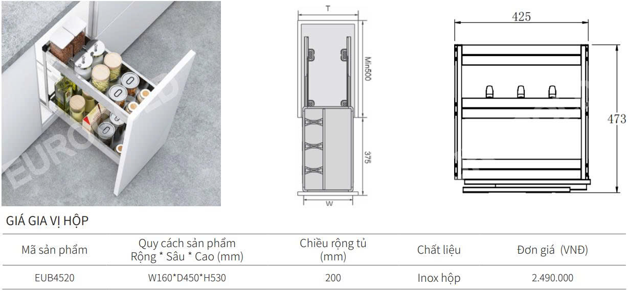 Giá gia vị hộp EUROGOLD EUB4520 | EUB4525 | EUB4530 | EUB4535 | EUB4540