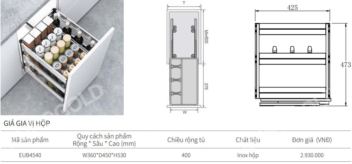 Giá gia vị hộp EUROGOLD EUB4520 | EUB4525 | EUB4530 | EUB4535 | EUB4540