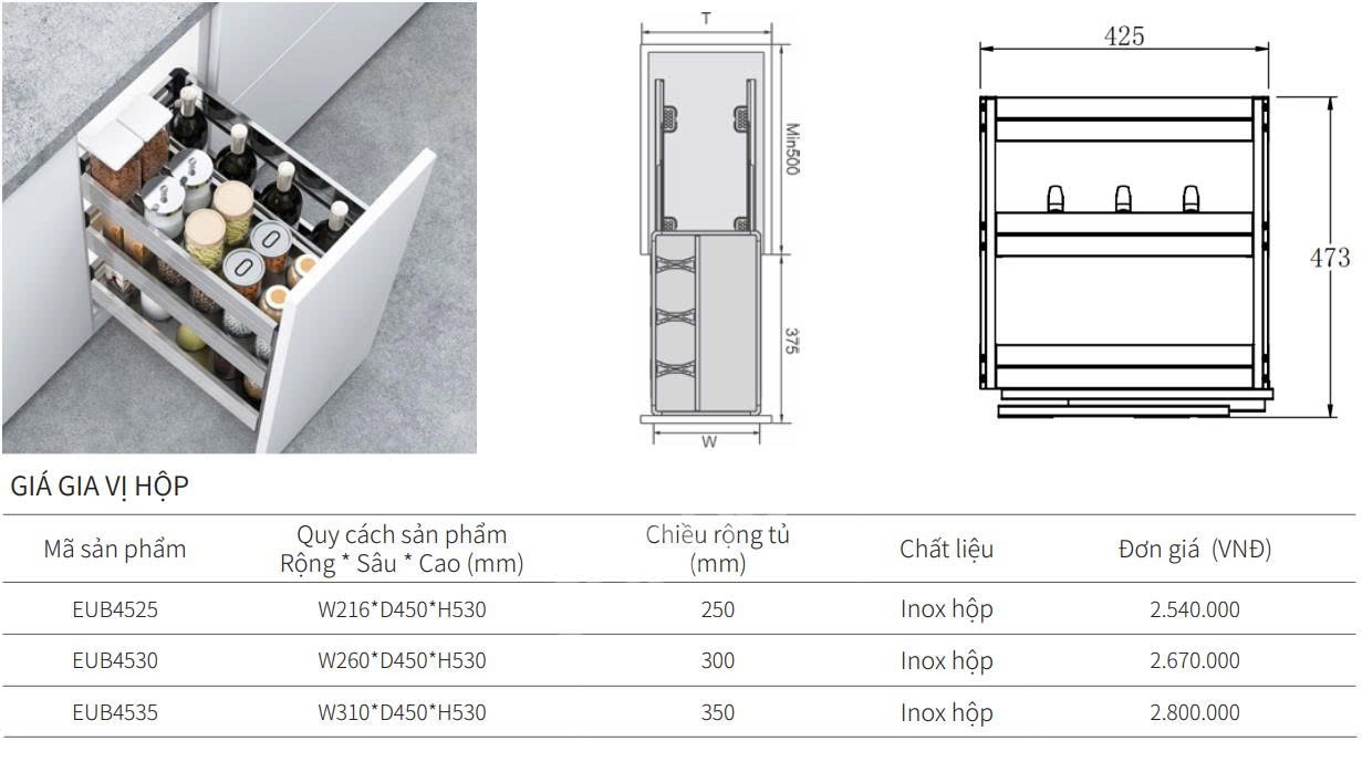 Giá gia vị hộp EUROGOLD EUB4520 | EUB4525 | EUB4530 | EUB4535 | EUB4540