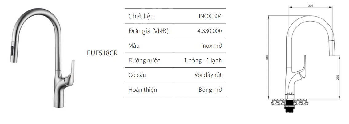 Vòi rửa bát EUROGOLD EUF518CR