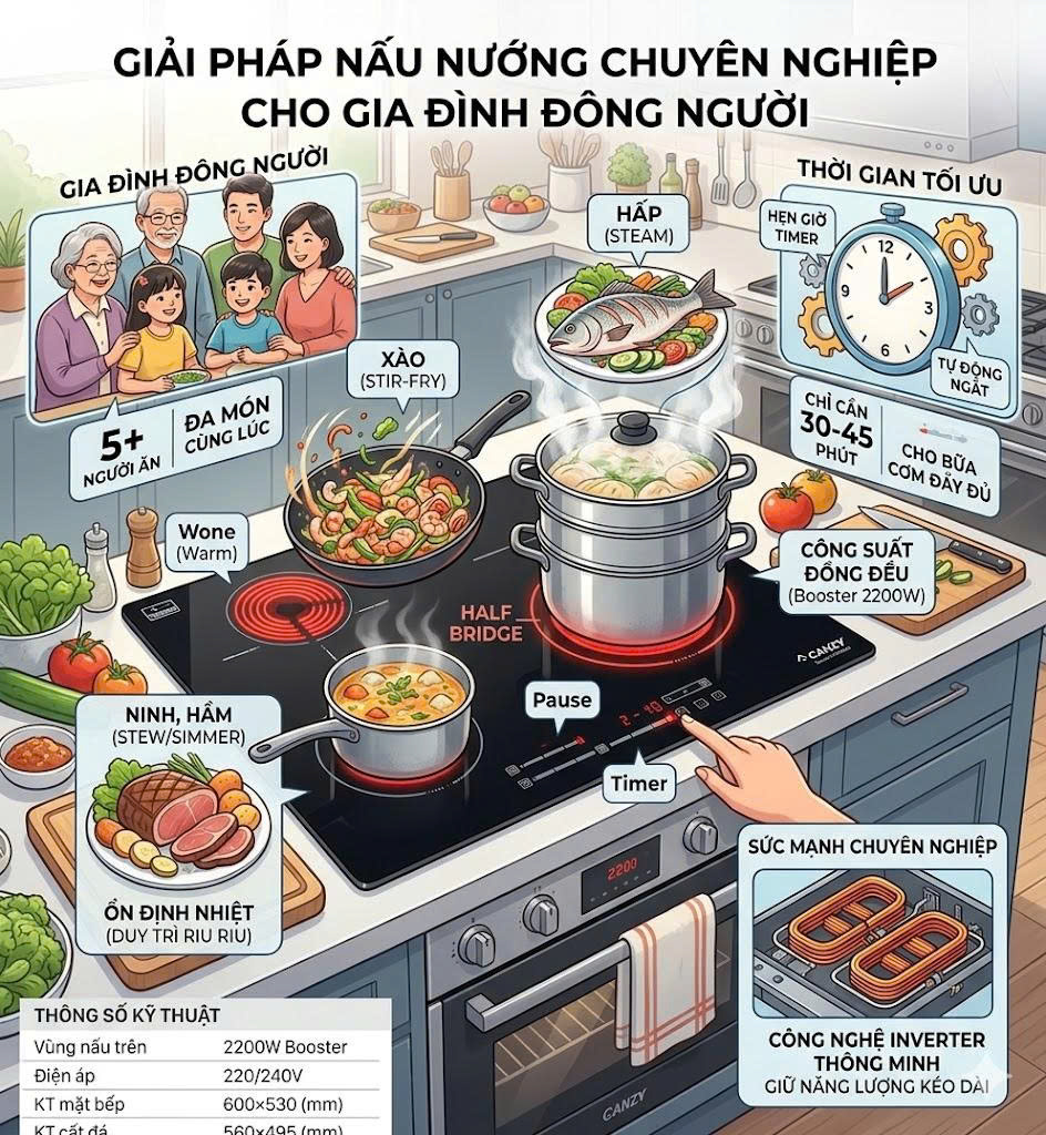 Bếp từ 3 vùng nấu Canzy CZ-I60013D