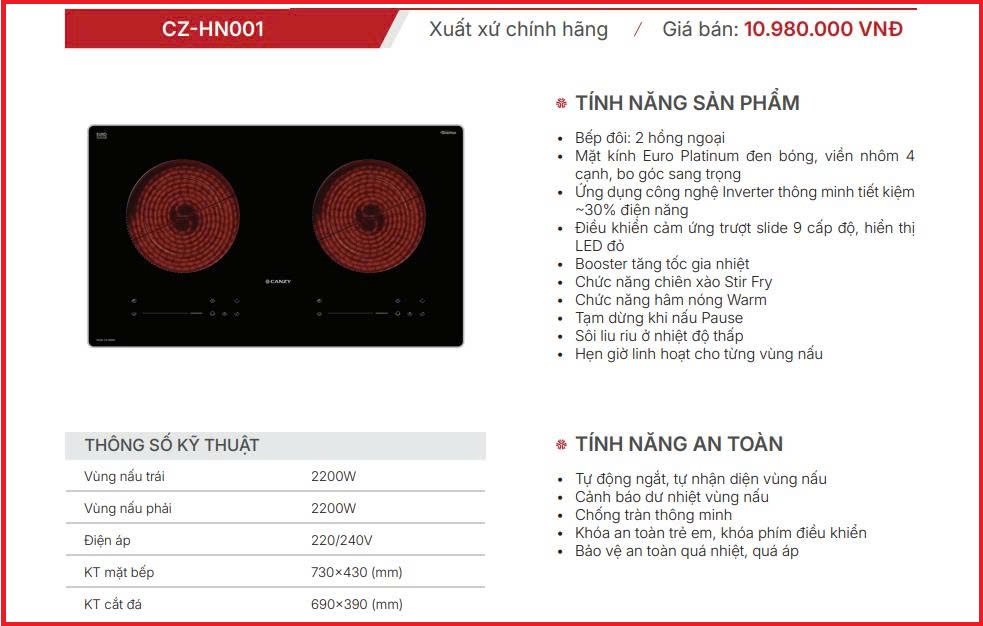 Bếp hồng ngoại đôi Canzy CZ-HN001