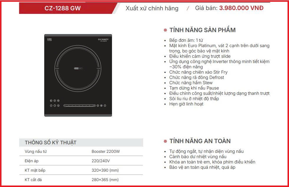 Bếp Từ Đơn CZ-1288 GW