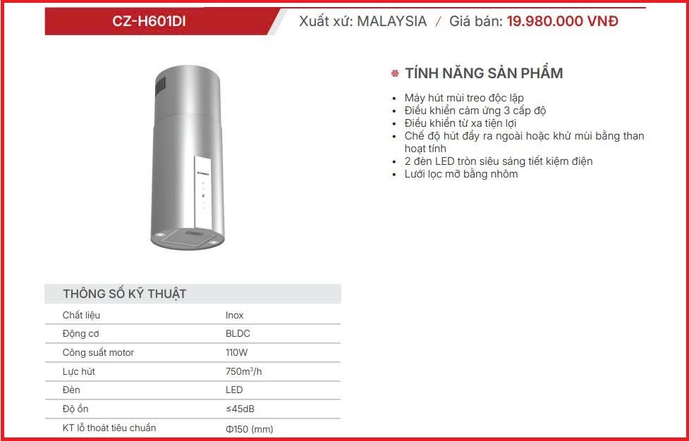 Máy hút mùi Canzy CZ-H601DI