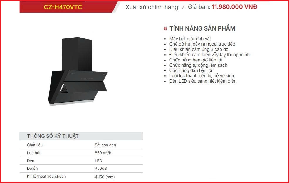 Máy hút mùi Canzy CZ-H470VTC