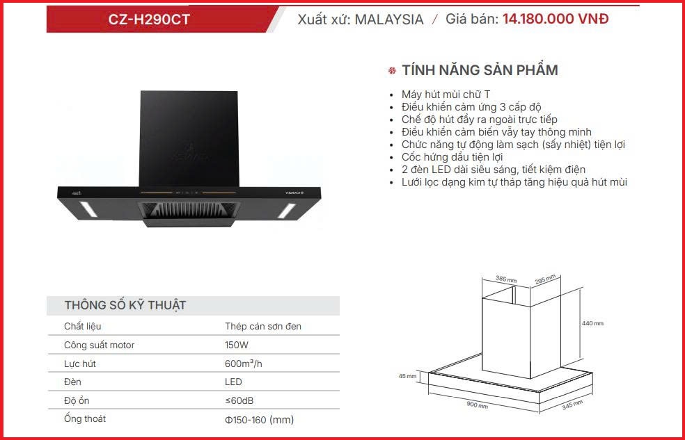 Máy hút mùi Canzy CZ-H290CT