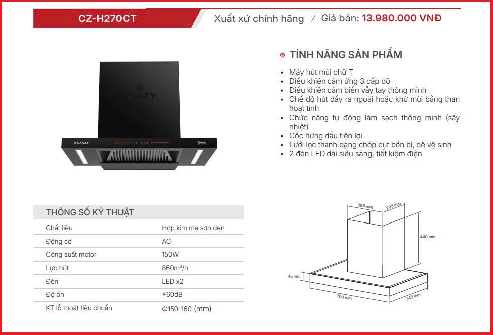 Máy hút mùi Canzy CZ-H270CT