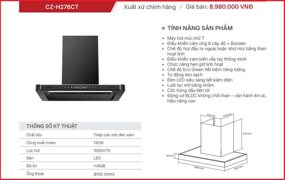 Máy hút mùi Canzy CZ-H276CT