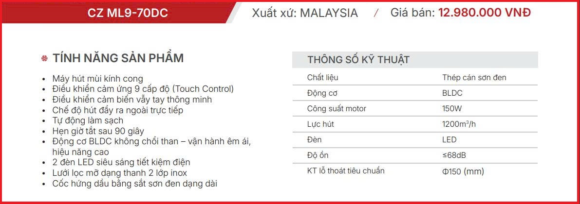 Máy hút mùi Canzy CZ ML9-70DC