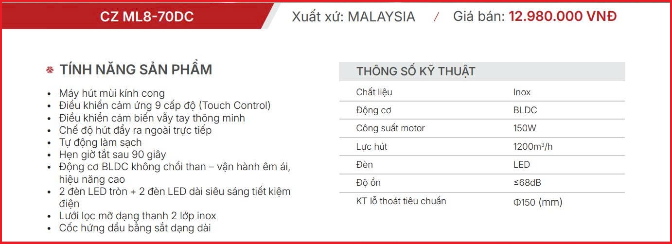 Hút Mùi Canzy CZ ML8-70DC